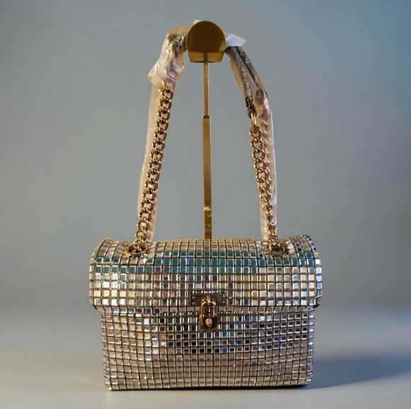 Kurt Geiger Handbags - NWT! Kurt Geiger Mirrored Disco Purse w/ Gold Hardware & Dusty